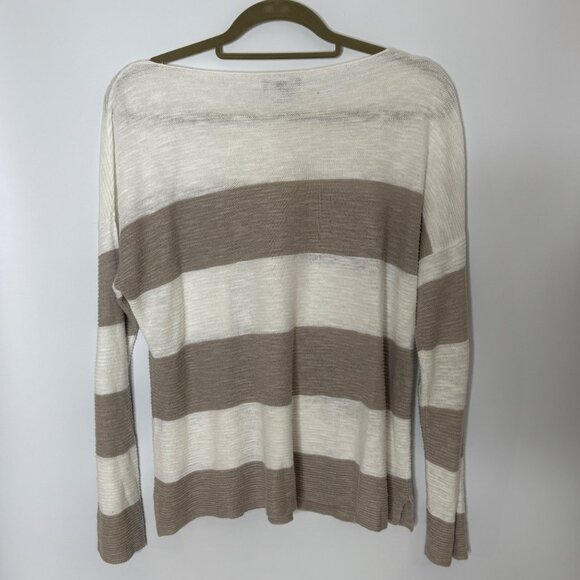 EIleen Fisher Bateau Neck Organic Cotton Linen BLend Boxy Striped Sweater Top XS - Picture 6 of 7